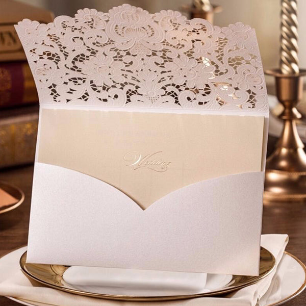 Elegant ivory lace detailed laser cut wedding invitations LC001_2