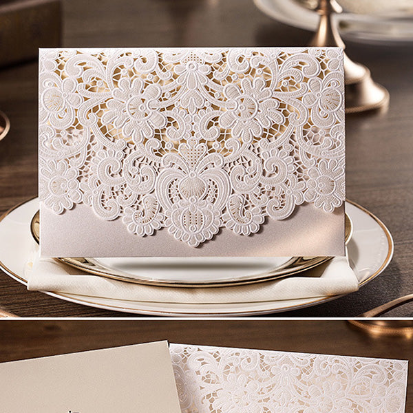 Elegant ivory lace detailed laser cut wedding invitations LC001_3