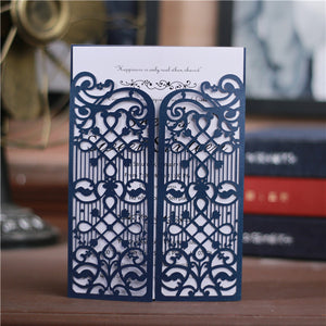 Elegant navy blue laser cut wedding invitations LC039_1