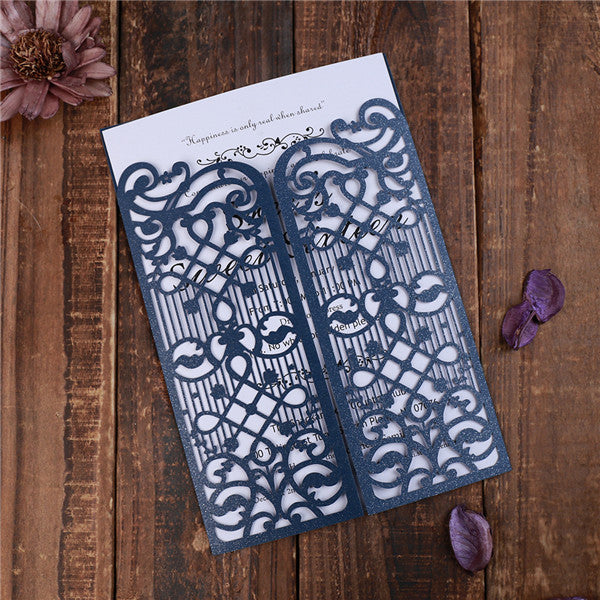 Monogram Navy blue Laser Cut Wedding Invitation Great Gatsby style inv –  DokkiDesign