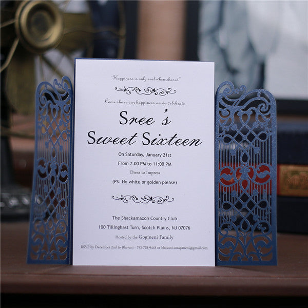Elegant navy blue laser cut wedding invitations LC039_3