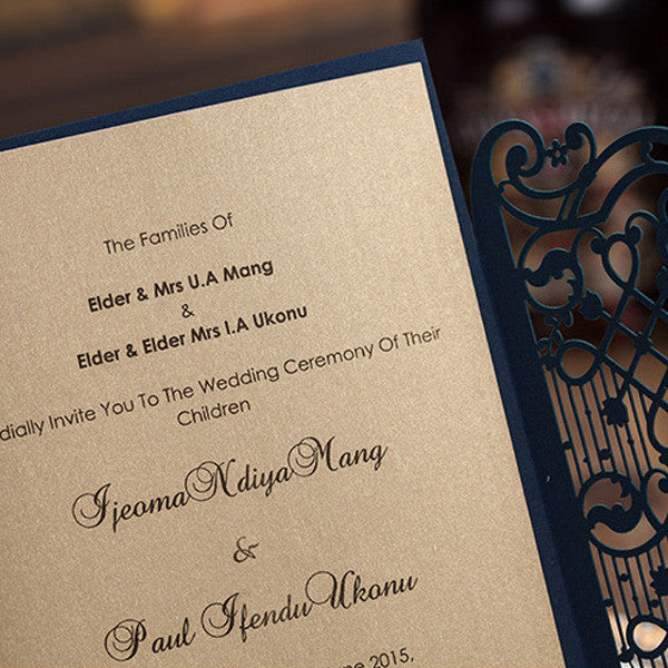 Elegant navy blue laser cut wedding invitations with equisite engraving LC010_4
