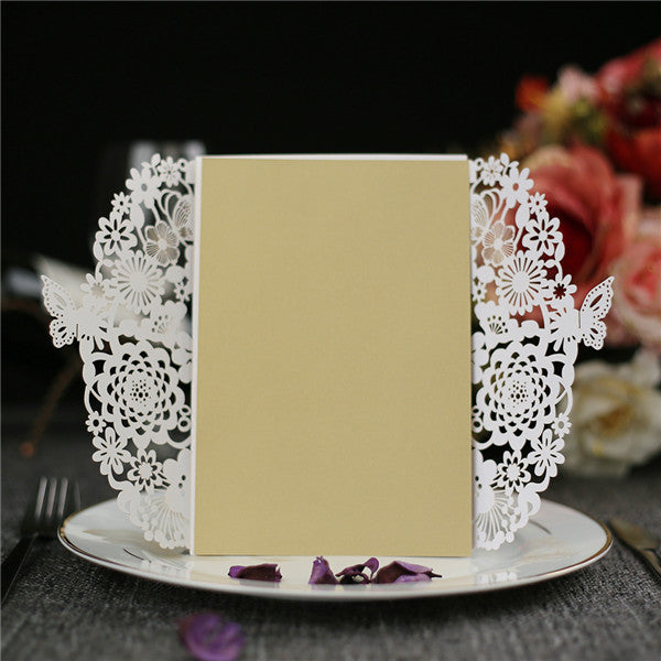 Elgant Butterfly Shape laser cut wedding invitations with gold inner cards LC045_2