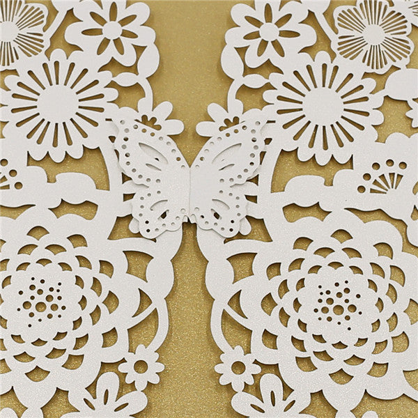 Elgant Butterfly Shape laser cut wedding invitations with gold inner cards LC045_4