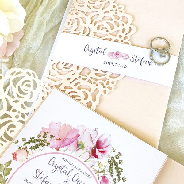 Exquisite Blush Shimmer and White Shimmer Laser Cut Wedding Invitation (2)