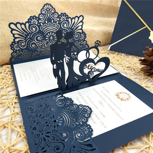 Exquisite Navy Pop up Laser Cut Wedding Invitations with Monogram and Floral Pattern Lcz087 (5)