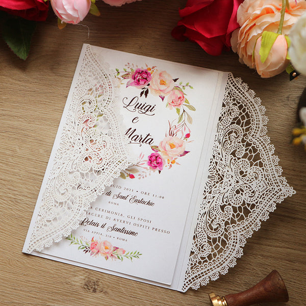 Exquisite and Creative Ivory Laser Cut Wedding Invitations with Lace Designs Lcz044 (1)