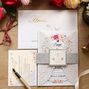Exquisite and Creative Ivory Laser Cut Wedding Invitations with Lace Designs Lcz044 (3)