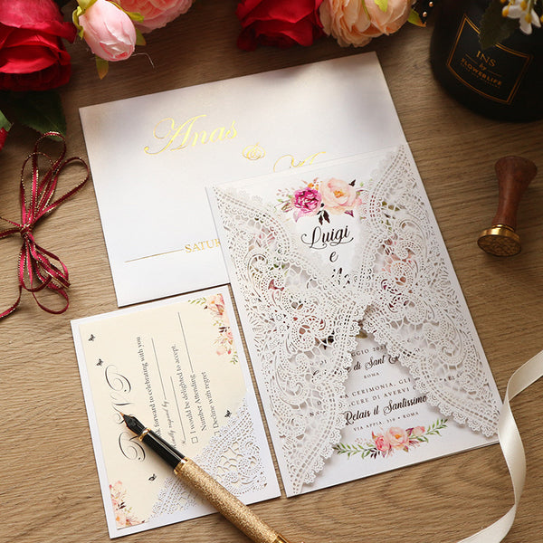 Exquisite and Creative Ivory Laser Cut Wedding Invitations with Lace Designs Lcz044 (4)