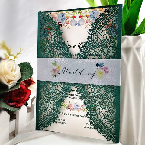 Exquisite and Creative Malachite Green Laser Cut Wedding Invitations with Lace Designs Lcz045 (1)