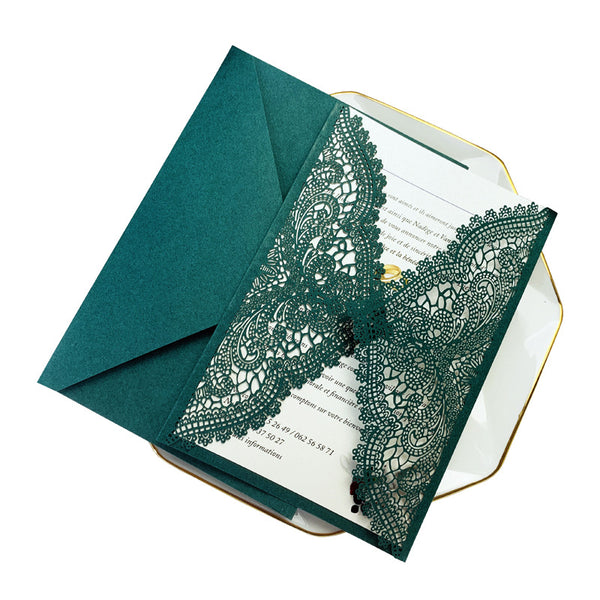 Exquisite and Creative Malachite Green Laser Cut Wedding Invitations with Lace Designs Lcz045 (2)