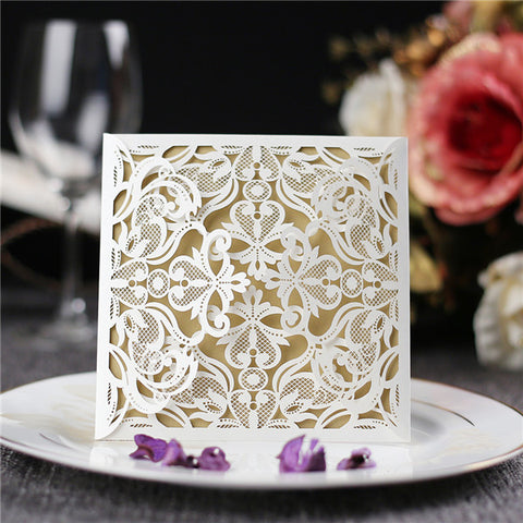 Exquisite charming white laser cut wedding invitations LC048_1