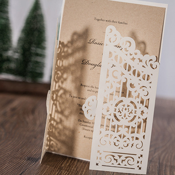 Exquisite three-folded white laser cut wedding invitations with gorgeous design LC074 (4)