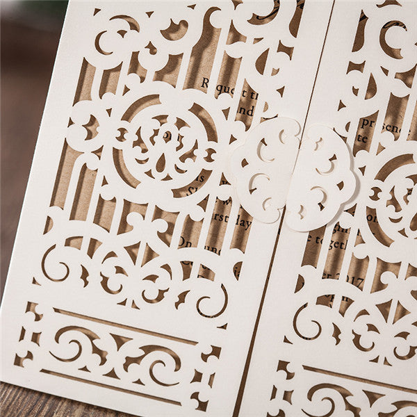 Exquisite three-folded white laser cut wedding invitations with gorgeous design LC074 (5)