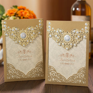 Eye-catching Gold Pocket Laser Cut Wedding Invitations with Amazing Silver Accessories Lcz098 (5)