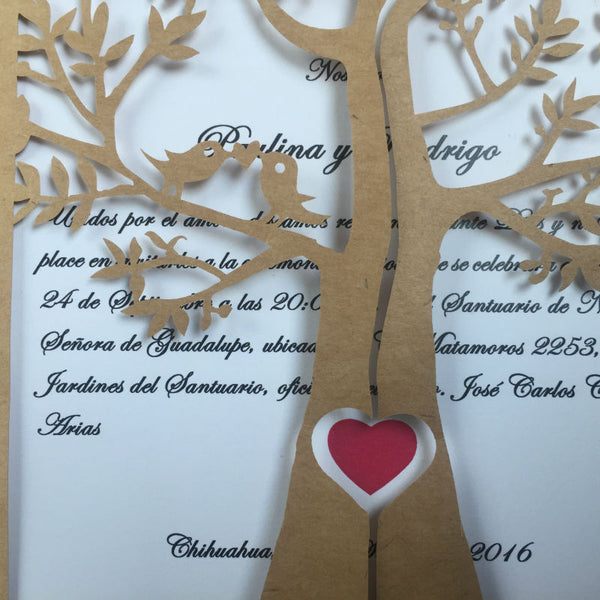 Eye-catching Tree Laser Cut Wedding Invitations with Romantic Heart and Ribbon Lcz053 (3)