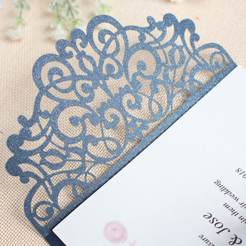 Fall winter navy blue laser cut wedding invitations (2)