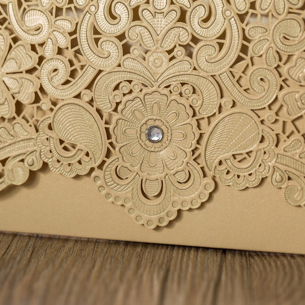 Fantastic Gold Laser Cut Wedding Invitations with Floral Designs and Rhinestone Lcz097 (3)