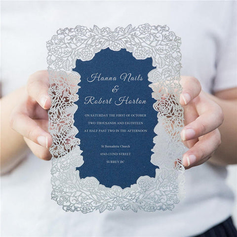 Flat Silver Foiling Elegant FlowerLaser Cut Wedding Invitations Lcz064 (1)