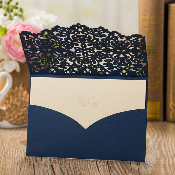 Formal Navy Blue and Gold Laser Cut Wedding Invitations with Amazing Details Lcz095 (2)