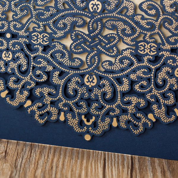 Formal Navy Blue and Gold Laser Cut Wedding Invitations with Amazing Details Lcz095 (3)