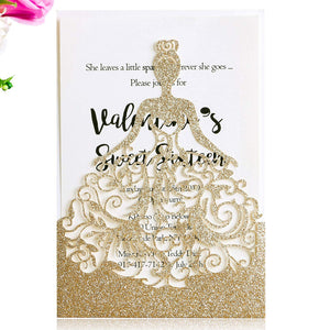 Gold Glitter Laser Cut Crown Wedding Invitations Cards For Birthday Sweet 15 (1)