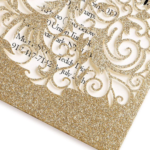 Gold Glitter Laser Cut Crown Wedding Invitations Cards For Birthday Sweet 15 (2)
