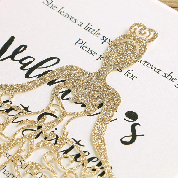 Gold Glitter Laser Cut Crown Wedding Invitations Cards For Birthday Sweet 15 (4)