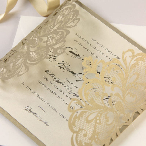 Gold and Cream Luxury Gatefold Laser cut Set Wedding Invitation (2)