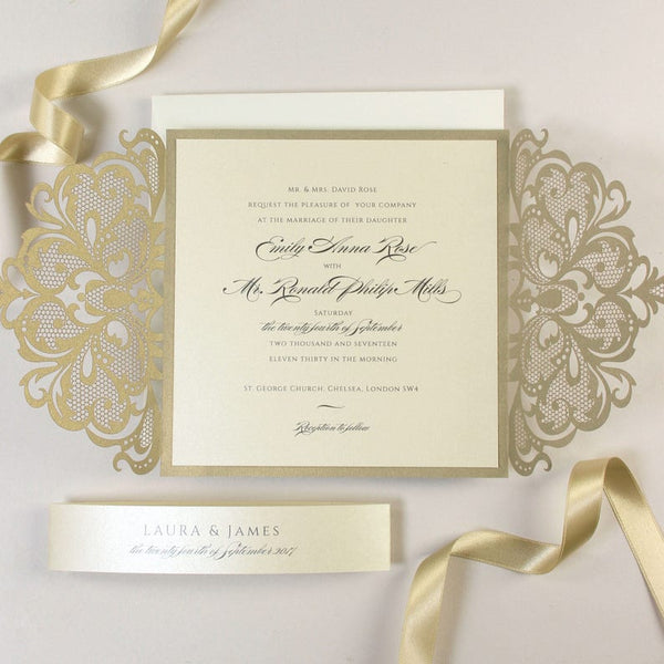 Gold and Cream Luxury Gatefold Laser cut Set Wedding Invitation (5)