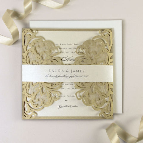 Gold and Cream Luxury Gatefold Laser cut Set Wedding Invitation