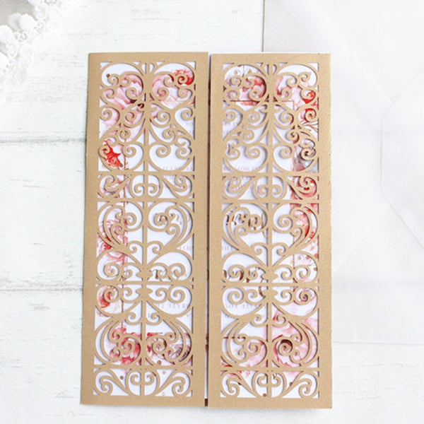 Gold and White laser cut wedding invitations with gate (3)