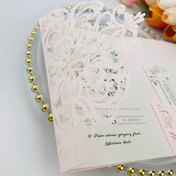 Gorgeous Blush Laser Cut Wedding Invitations with Glittery Belly Band Lcz030 (3)
