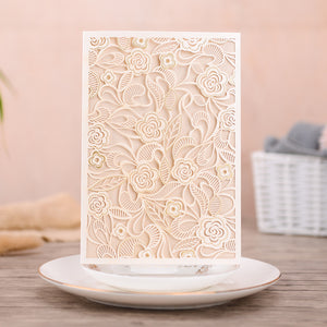 Gorgeous White and Gold Pocket Lace Laser Cut Wedding Invitations with Beads Inlay Lcz093 (1)