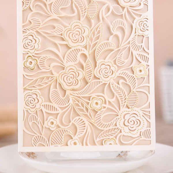 Gorgeous White and Gold Pocket Lace Laser Cut Wedding Invitations with Beads Inlay Lcz093 (5)