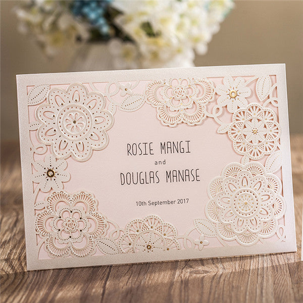 Gorgeous and elegant white laser cut wedding invitations with floral design LC078 (1)