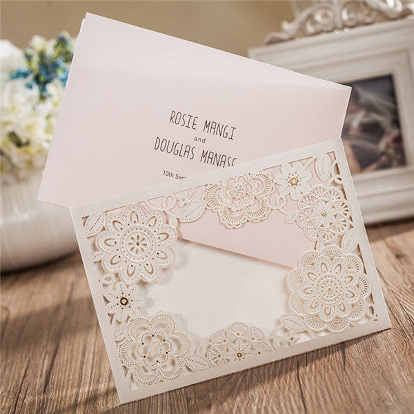 Gorgeous and elegant white laser cut wedding invitations with floral design LC078 (2)