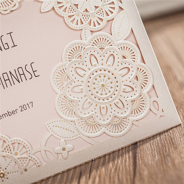 Gorgeous and elegant white laser cut wedding invitations with floral design LC078 (4)