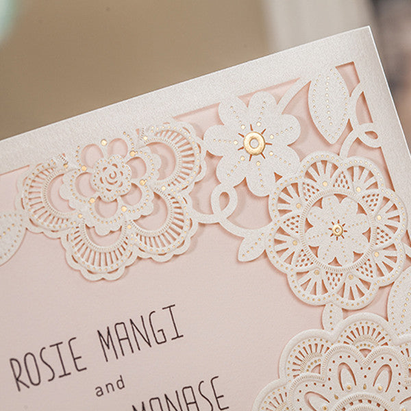 Gorgeous and elegant white laser cut wedding invitations with floral design LC078 (6)