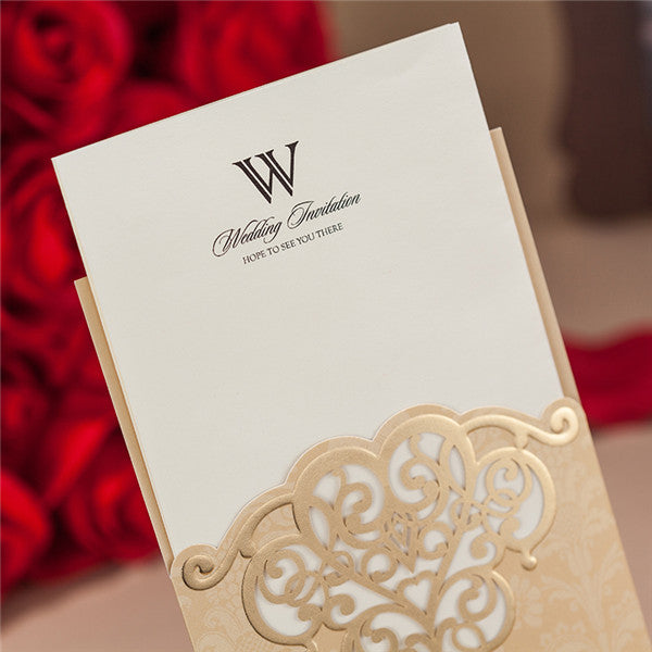 Gorgeous champagne gold foil wedding invitations with folded inner card LC075 (4)