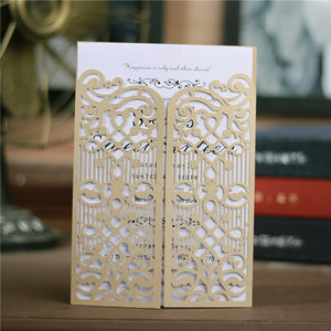 Graceful gold laser cut wedding invitations with door design LC040_1