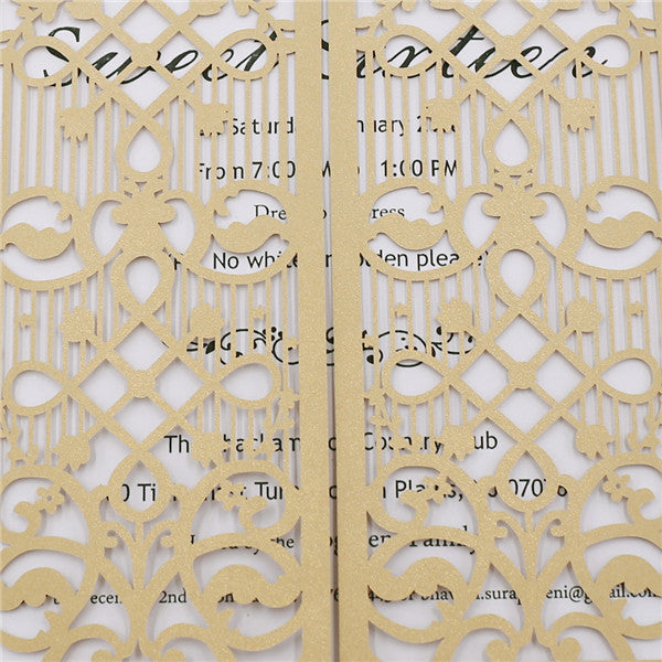 Graceful gold laser cut wedding invitations with door design LC040_4