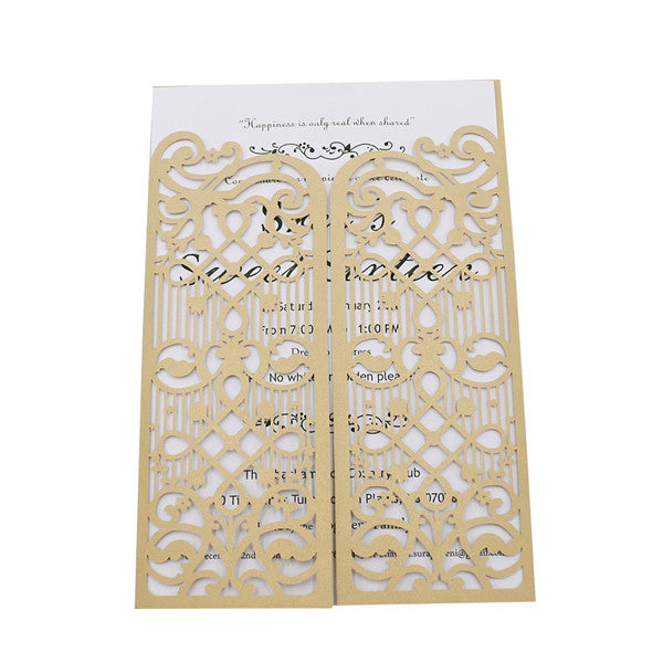 Graceful gold laser cut wedding invitations with door design LC040_5