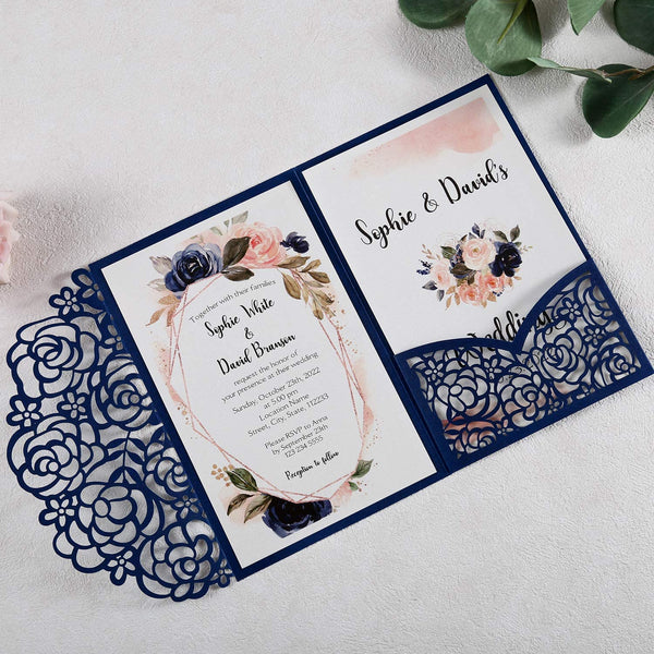 Hollow Rose Pocket Laser Cut Wedding Invitation (2)