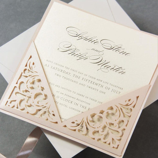 Intricate Filigree Lace Gatefold Laser Cut Wedding Invitations (3)