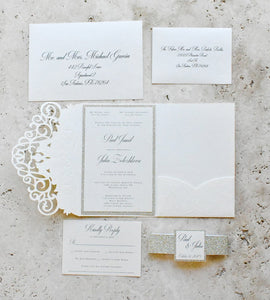 Ivory and Champagne Gold Laser Cut Wedding Invitations with Belly Band (2)