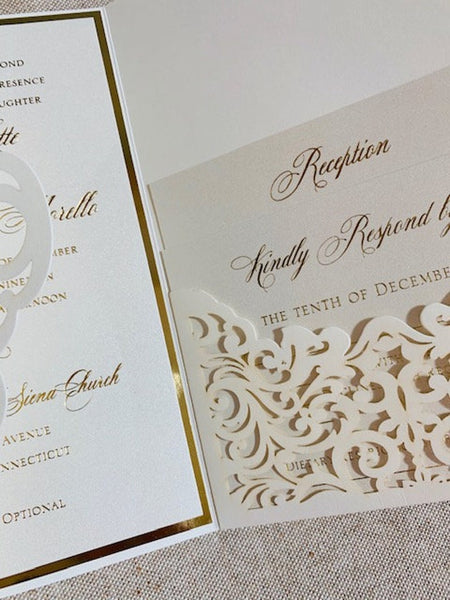 Ivory and Gold Foil Laser Cut Wedding Invitation (2)