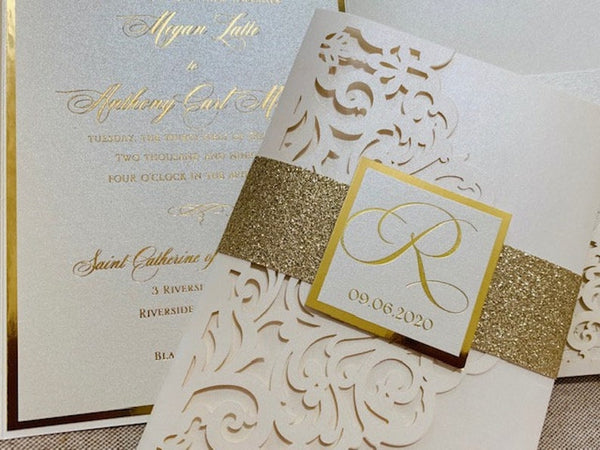 Ivory and Gold Foil Laser Cut Wedding Invitation (3)