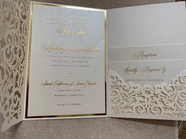 Ivory and Gold Foil Laser Cut Wedding Invitation (5)
