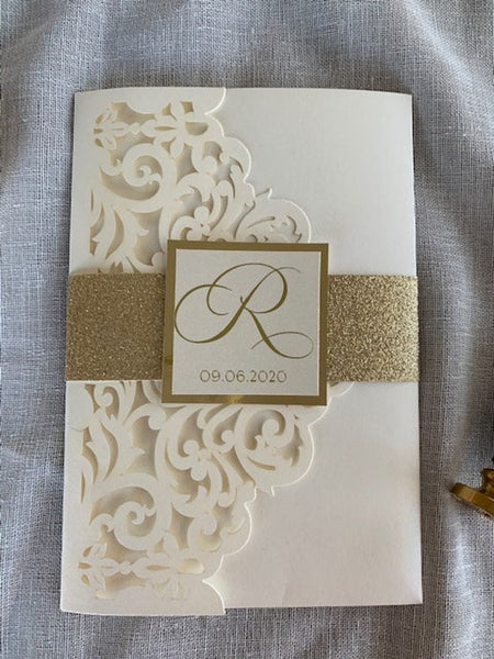 Ivory and Gold Foil Laser Cut Wedding Invitation (6)